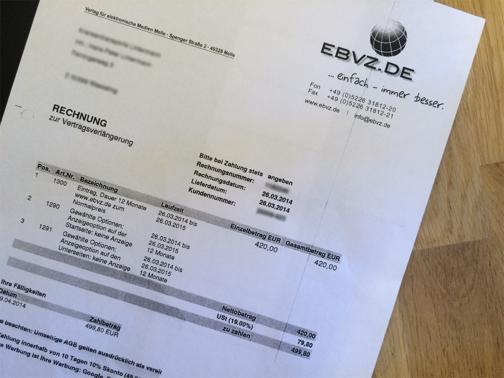 EBVZ.de – Erfolg gegen Verlag für elektronische Medien Melle